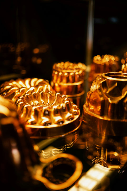 A close up of a bunch of gold objects