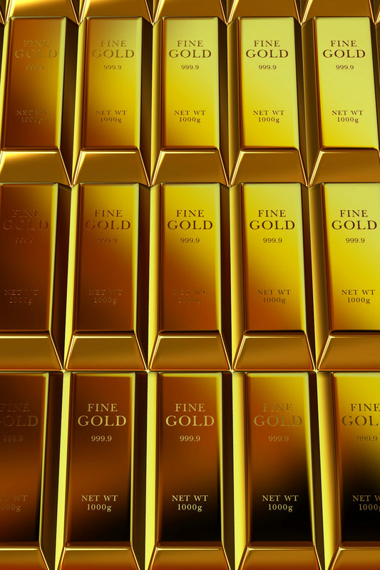 Rows of shiny gold bars stacked neatly